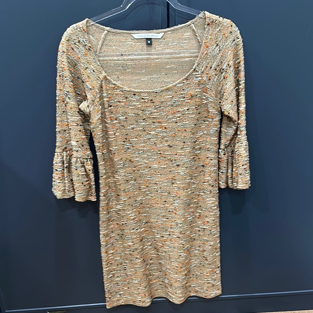 Diane Von Furstenberg Tan Sheath Dress with Bell Sleeves